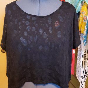 Sheer lace animal print high low crop